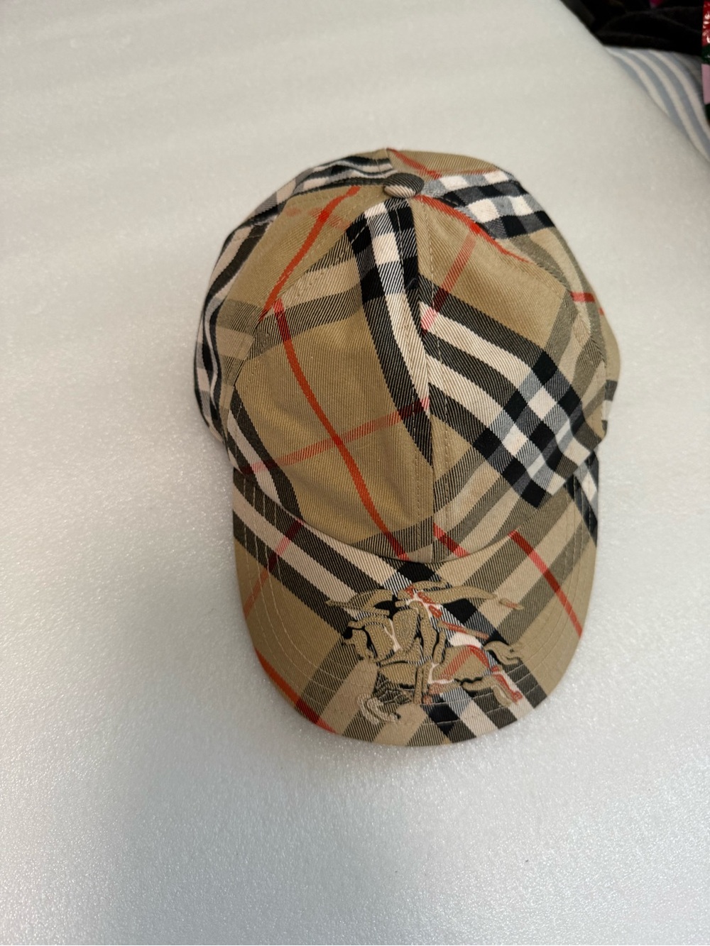 Burberry Beige Plaid Women's Baseball Cap with Embroidered Horse Motif